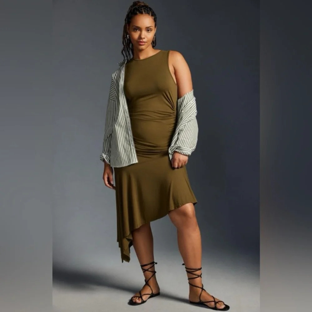 NWT Anthropologie Olive  Daily Practice Sleeveless Side Ruched Dress  3X